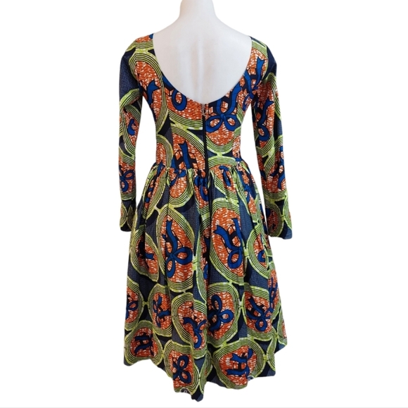 African Skater Dress Handmade Midi Party Dress African Fashion Bohemian Print - Picture 4 of 8